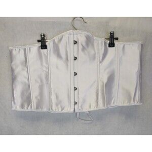 Under Bust Corset Waist Cincher US 20-22 6X White Satin Lace up Back Busk Front
